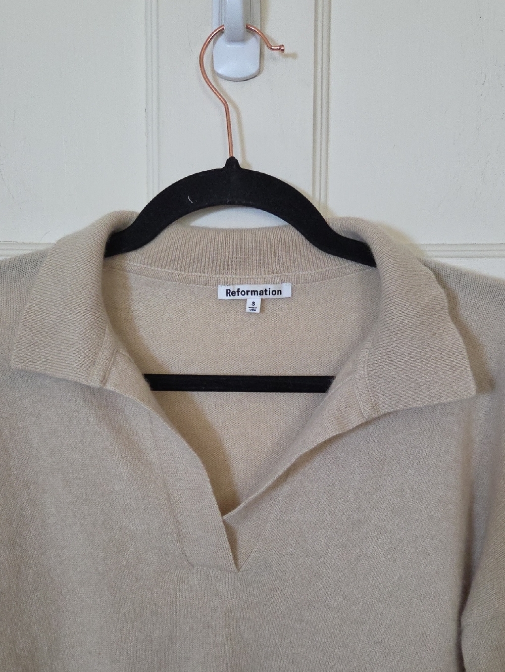 Reformation Women's Polo Cashmere Sweater In Beige Size Small - Picture 3 of 12